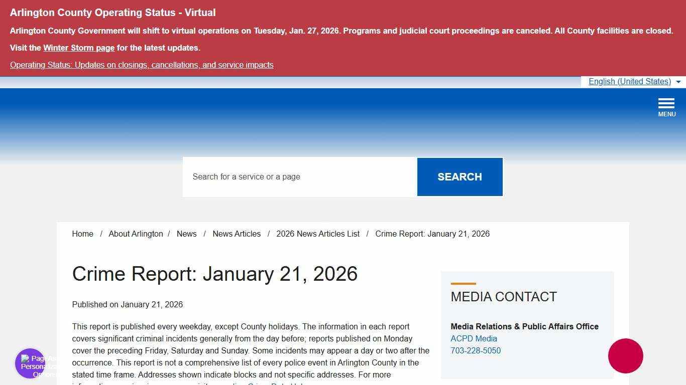 Crime Report: January 21, 2026 – Official Website of Arlington County Virginia Government